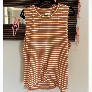 Lou & Grey Striped Muscle Tank Top Rusty Brown & White XL
